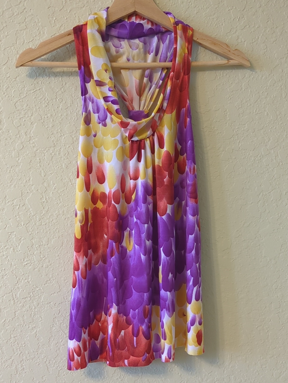Colorful Watercolor Sleeveless Cowl Neck Dress Top